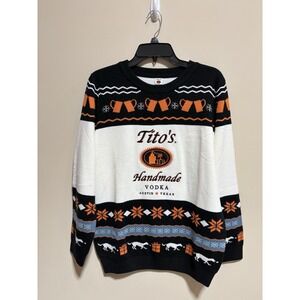 Tito's Handmade Vodka PARTY Sweater Black White Orange Knit Acrylic Men's M